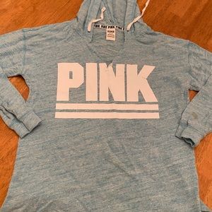 Pink swim suit hooded cover up baby blue & white M